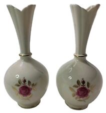 Lovely Pr. Vintage LENOX Rhodora Roses Fine China Bud Vases~27/V-304~Retired MCM picture