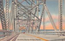 Bradenton Florida~Ship Channel Bridge Sunshine Skyway~1940s Linen Postcard picture