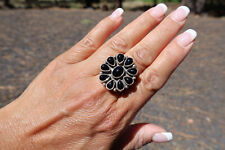 Navajo Jet Black Cluster Ring Native American Handmade Jewelry Sz 8.25US picture