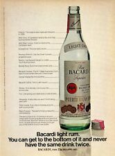 1974 Bacardi Light Rum Vintage Print Ad Daiquiri Screwdriver Martini Cocktail picture