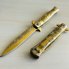 9” Gold Ross Knife Tactical Assisted Open Blade Folding Pocket Knife Hunting picture