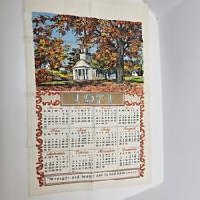 Vintage Linen Calendar Tea Towel 1970 Fall Church Heaven Autumn Scene picture