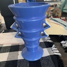 VTG Deco Blue Ceramic Accordian Vase with Ivory Handles Made in Japan - Unusual picture