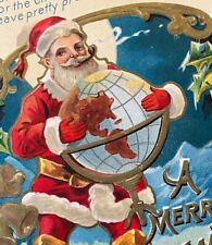 Antique Postcard Christmas Santa Holding World/Globe Pipe Kris Kringle Series 1  picture