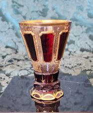 MOSER Art Glass Ruby 8 Panel Cabachon Button Design Gold Gilded Water Cup 5