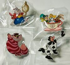 Vtg Disney Alice in Wonderland 4 PC Pin Set 1” PVC Teacup Rabbit 2 of Clubs New picture