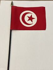 New Tunisia Mini Desk Flag - Black Wood Stick Gold Top 4” X 6” picture