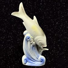 Vintage Ceramic Fish On Waterfall Figurine Marked Figurine Whimsical 3”T 8”W picture