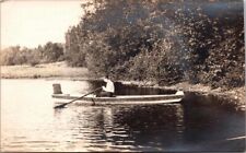 c1915 Sad Man Rowing Canoe Kayak Antique Snapshot Photo  picture