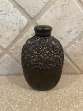 100 YEAR OLD ANTIQUE HAND-BLOWN GLASS  & EMBOSSED SILVER FLASK, SCARCE picture