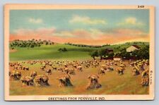 c1940s Pennville, Indiana IN -Hay Stacks In The Country VINTAGE Postcard picture