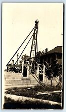 Postcard Construction of a Cement Block Home/Building, Pulley Crane RPPC G184 picture