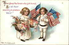 Clapsaddle Memorial Day Int'l Art Kids with American Flags c1910 Postcard picture
