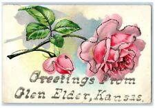 c1910's Greetings From Glen Elder Kansas KS Unposted Flowers Leaves Postcard picture