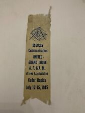 1915 Masonic 28th United Grand Lodge A.F.&A.M. Cedar Rapids Iowa Ribbon picture