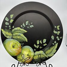 Vtg ROUND  Tole HAND Painted Metal Tray Fruit -Apples 12.25” Dia GORGEOUS DETAIL picture