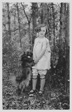 Pug Dog Adorable Young Girl  Buckel Shoes Butterfly Woodland Top  RPPC -   A39 picture