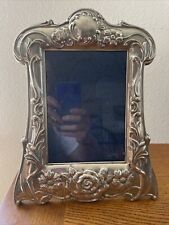 Art Nouveau Vintage Silver Plated Picture Photo Frame Fits 5”x 7” Rose 11.5 Tall picture