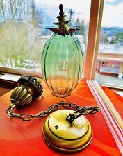 Vintage MCM Smokey Green/Grey Pineapple Swag Hanging Glass Light Chain & Canopy picture