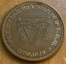 EARLY 1900s DETROIT MICH. PENINSULAR CHAPTER NO. 16 R. A. M. GILT PENNY TOKEN picture