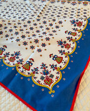 Vintage Pennsylvania Dutch Blue/Red Trim Motif Tablecloth - 50