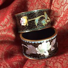 Chinese black cloisonné Floral vintage Art Deco oriental napkin serviette rings picture