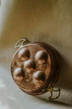 Primitive Copper Metal Egg Hammered Pan Large Brass Handles picture