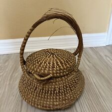 Vintage Handmade Gullah Woven Sweetgrass Basket w Lid Low Country Charleston SC picture