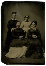 CIRCA 1860'S Stunning  TINTYPE Featuring 4 Lovely Women Wearing Gorgeous Dresses picture