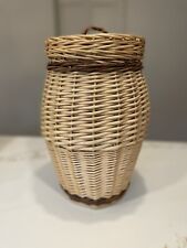 Urn Shaped Large Wicker Basket Lid Tall Woven Vase Decorative Handle Vintage picture