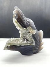 TOP Natural Geode Agate Quartz Carved Crystal Wolf Head Skull Reiki Gem Decor picture
