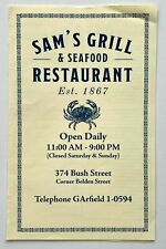 2016 San Francisco California Sam's Grill Seafood Restaurant Wine Dessert Menu  picture