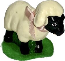 ENESCO Ceramic Sheep Figurine - Black White W/ Pink Bow And Grass 4” picture