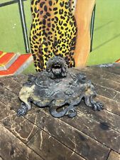 VINTAGE C. 1890 TIGER CAST IRON INKWELL MAN CAVE GARAGE DECOR LION CAT CIRCUS picture