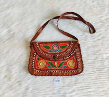 Vintage Beautiful Handmade Leather Cloth Stitched Multi Color Purse LETH82 picture