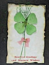 Rare Antique Postcard Silk Four Leaf Clover Burnt Edges France St. Patrick B2647 picture
