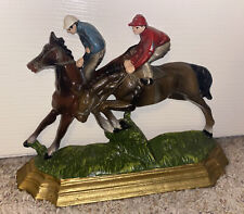 Vintage Equestrian Horse Racing Derby Jockey Cast Iron Door Stop Decor picture