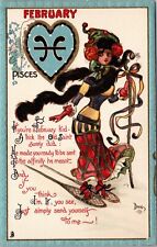 Zodiac PISCES Dwig Tuck Postcard February Lady JA2 picture