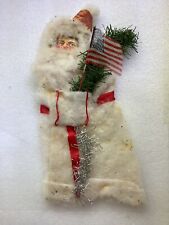 Antique Patriotic Santa Scrap Face Cotton Batting Christmas Ornament Silk Flag picture