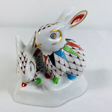 Vintage Hollohaza Hungary Porcelain Rabbit Pair Figurine 3” x 3” picture