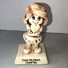 Vintage 1975 Russ Berrie Girl with Heart Figure CROSS MY HEART I Love You 9210 picture