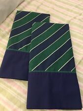 Vintage ~ Pair King Pillowcases ~ Navy & Green Stripes picture