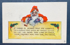 Christmas Postcard Santa Red Coat Classic Smoke Pipe Holly 1913 Postmark picture