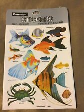 NIP VTG DENNISON TROPICAL FISH & CRAB STICKERS 4 SHEETS picture