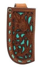 Nocona Knife Sheath Leather Turquoise Underlay Pierced Floral Brown 1804833 picture
