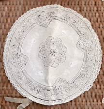 Vintage Round Plastic Lace Tablecloth White Cutwork Japan picture