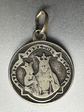 Antique Religious Silver  Medal -Sainte- Anne-de-Beaupré holding Virgin Mary picture