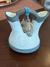 VTG Sioux Dakota Sun Native American Pottery Wedding Vase Signed CJM w/ Feather picture