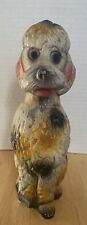 VTG Carnival Chalkware Poodle Dog Figure 8 1/2” Yellow/White/Black Missing1 Foot picture