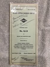 1952 Illinois Central Railroad Passenger Tariff, No. Q-13 of Trip Fares.  Used picture